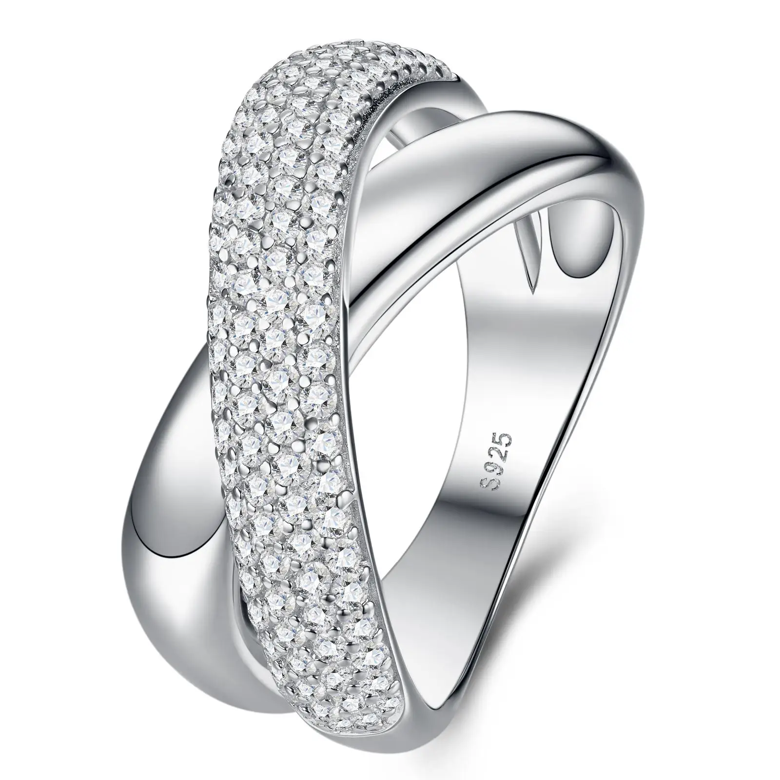 

Unisex 925 Sterling Silver Cross Moissanite Ring, Luxury Full Pave Statement Band, Fine Jewelry for Men Women Gift