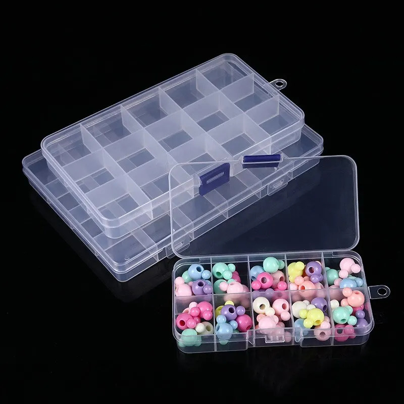 10grids 15grids 24grids Plastic Storage Jewelry Box Compartment Adjustable Beads Boxes For Jewelry Organizer Rectangle Box Case