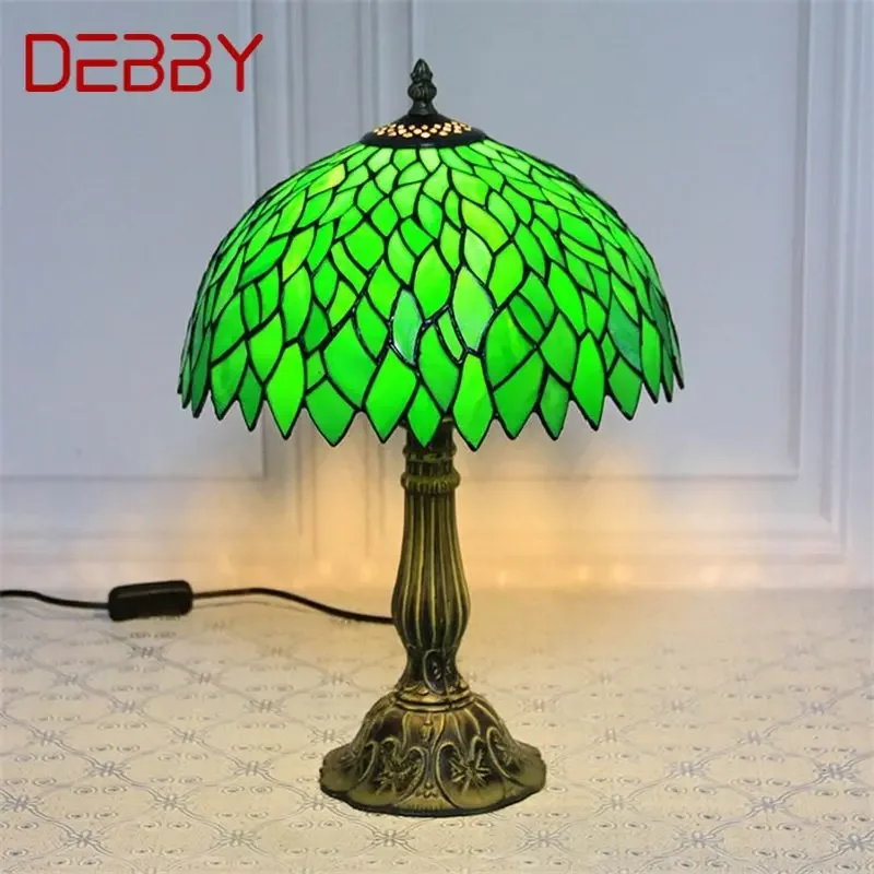 DEBBY Tiffany Glass Table Lamp LED Modern Creative Green Leaf Desk Light  For Home Living Room Study Bedside Decor