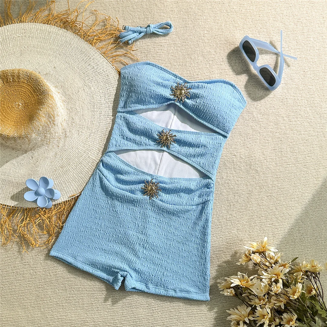 2026 Geraffter, ausgeschnittener Damen-Badeanzug, einteiliger Badeanzug, gepolsterter Monokini-Shorts-Badeanzug, Badebekleidung, Badeanzug V7824 – Detail 22