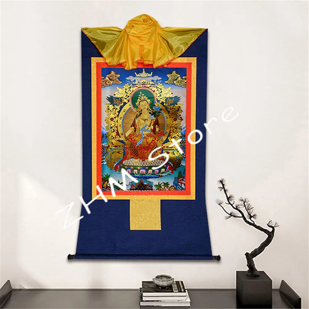 Maitreya Thangka Tibetan Thangka Art,Hot Stamped Buddha Tapestry for Zen Home Decor, Meditation, Spiritual Relaxation,Peaceful