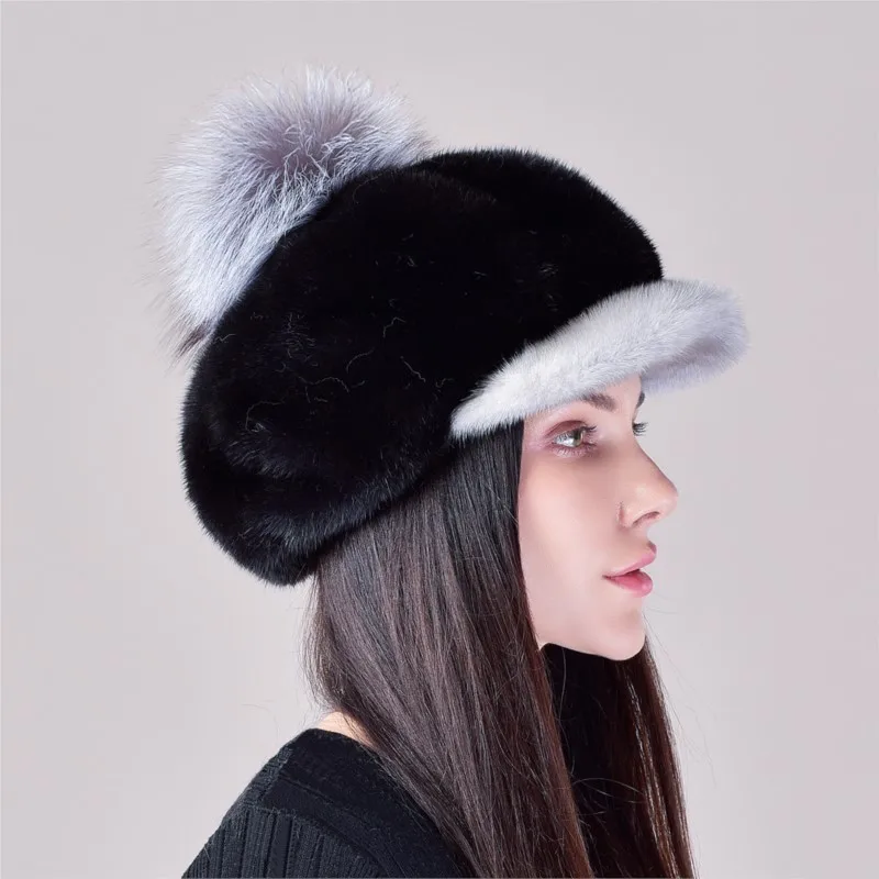 

Whole leather velvet fur hat women's octagonal Bailey baseball ear-protecting hairball