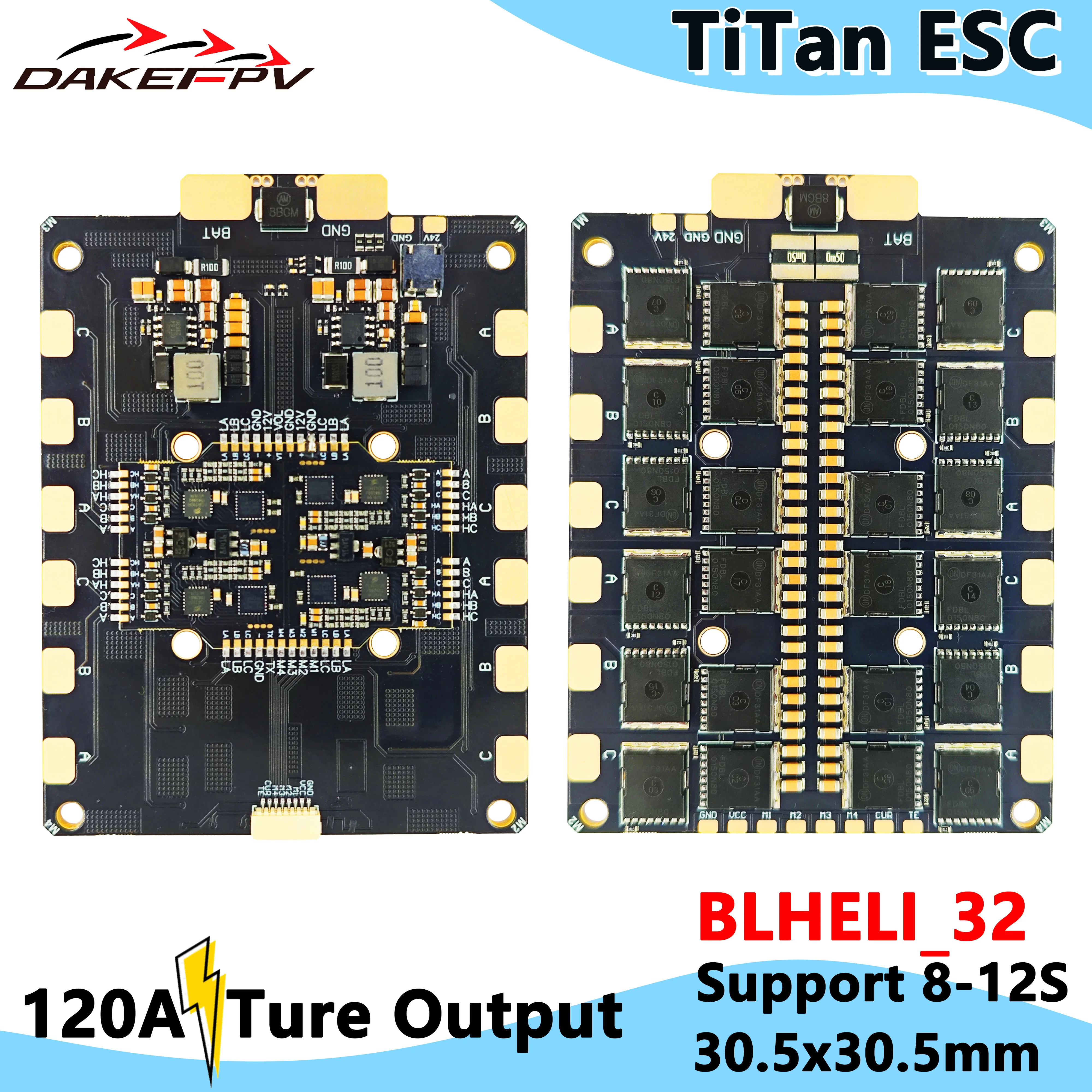 DAKEFPV TITAN BLHELI_32 120A 8-12S 4in1 30.5X30.5mm ESC For RC 13inch 15inch 18inch FPV Racing Freestyle Drone