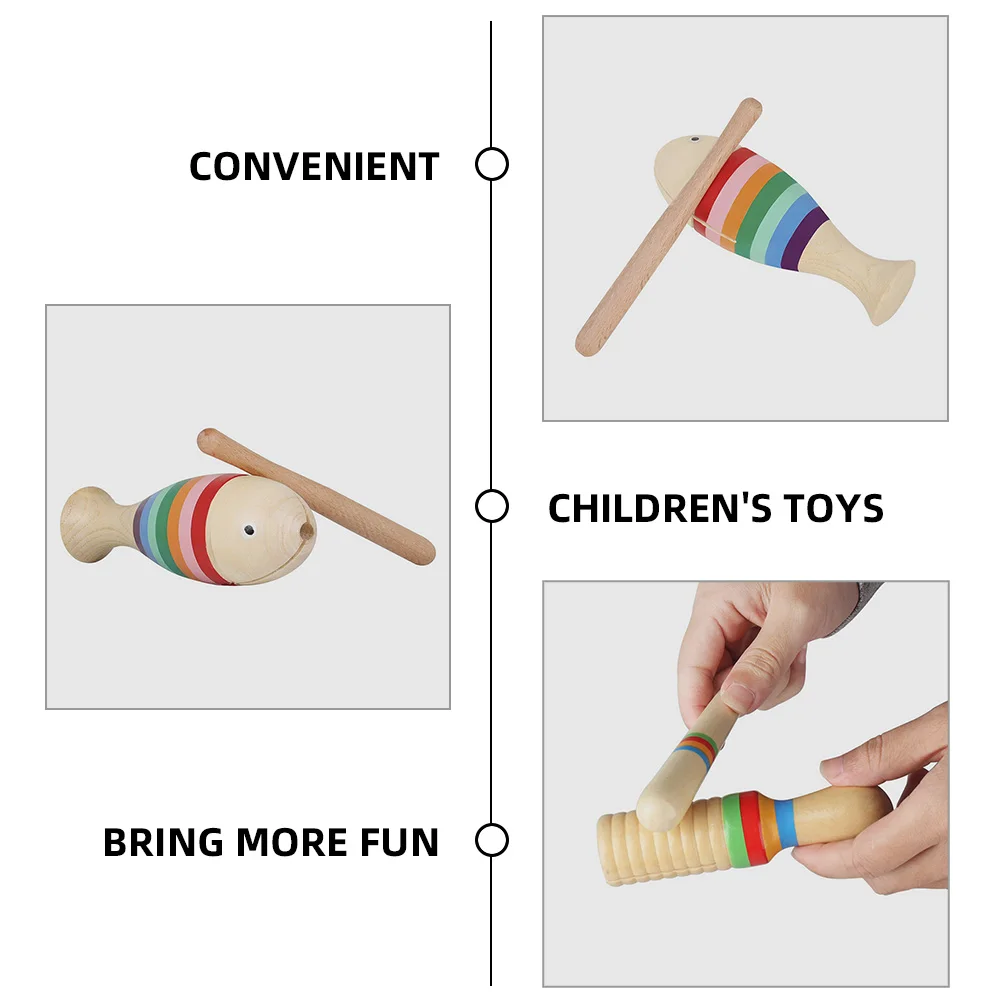

3 Sets Wooden Guiro Percussion Instruments Beginner Fish Shaped Musical Instrument Set For Kids Wood Learning