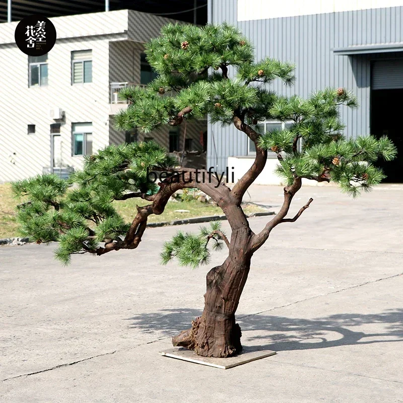 

P Customized welcome pine solid wood simulation tree large fake tree entrance decorative floor tree ornament