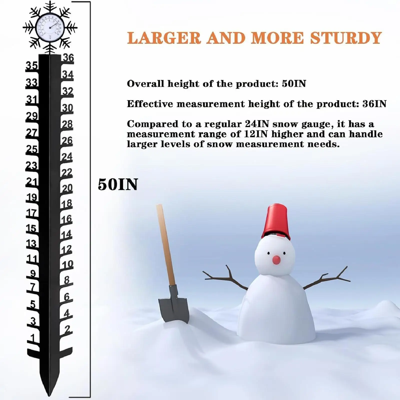 Snow Gauge Iron Decorative Snow Measuring Stick for Backyard Garden Patio