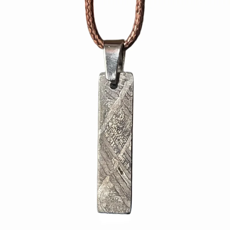 Premium Hand‑Polished Long Bar Muonionalusta Meteorite Pendant Swedish Extraterrestrial Mineral Collectible Jewelry LK475