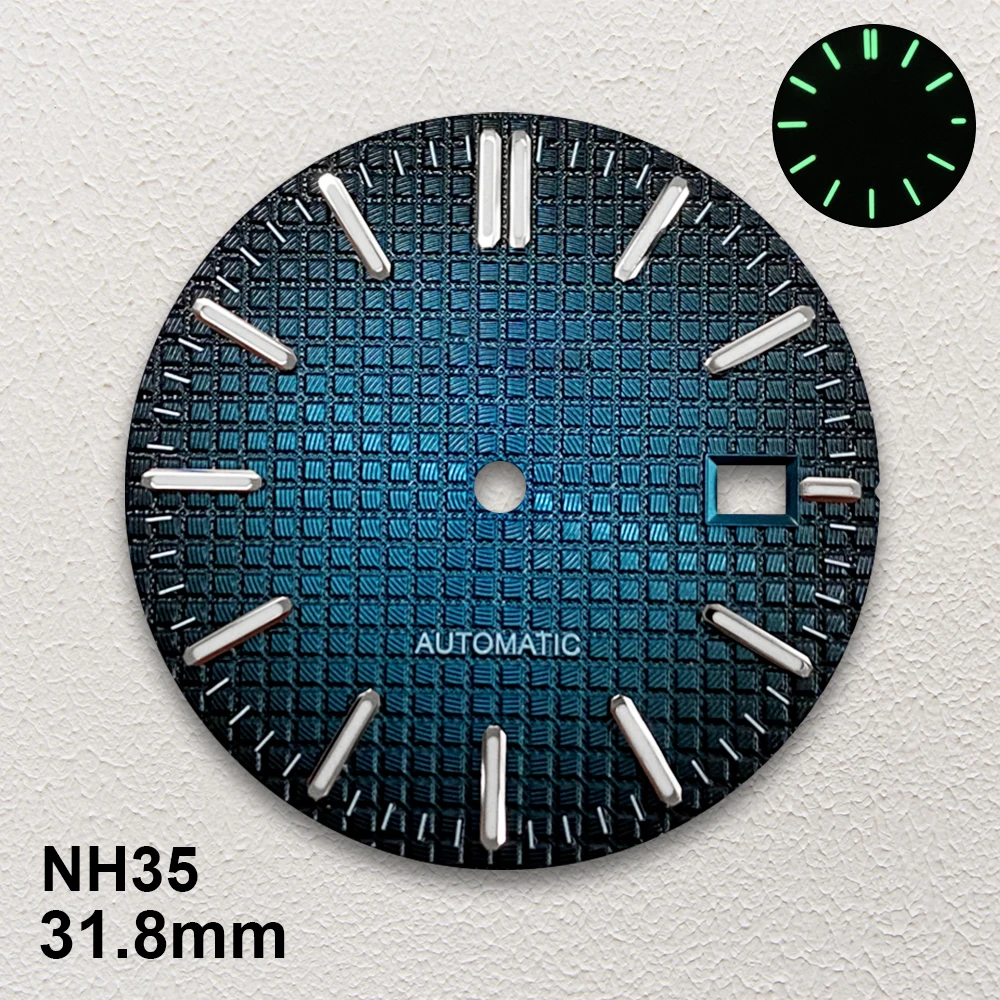 31.8 مللي متر S شعار البلوط الهاتفي صالح NH35 الحركة التلقائية الأخضر مضيئة ساعة عالية الجودة تعديل الملحقات