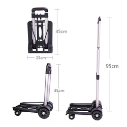 Folding Hand Truck Aluminum Alloy Foldable Hand Cart Portable Moving Luggage 4 Wheel Folding Trolley Pull Truck Luggage Cart