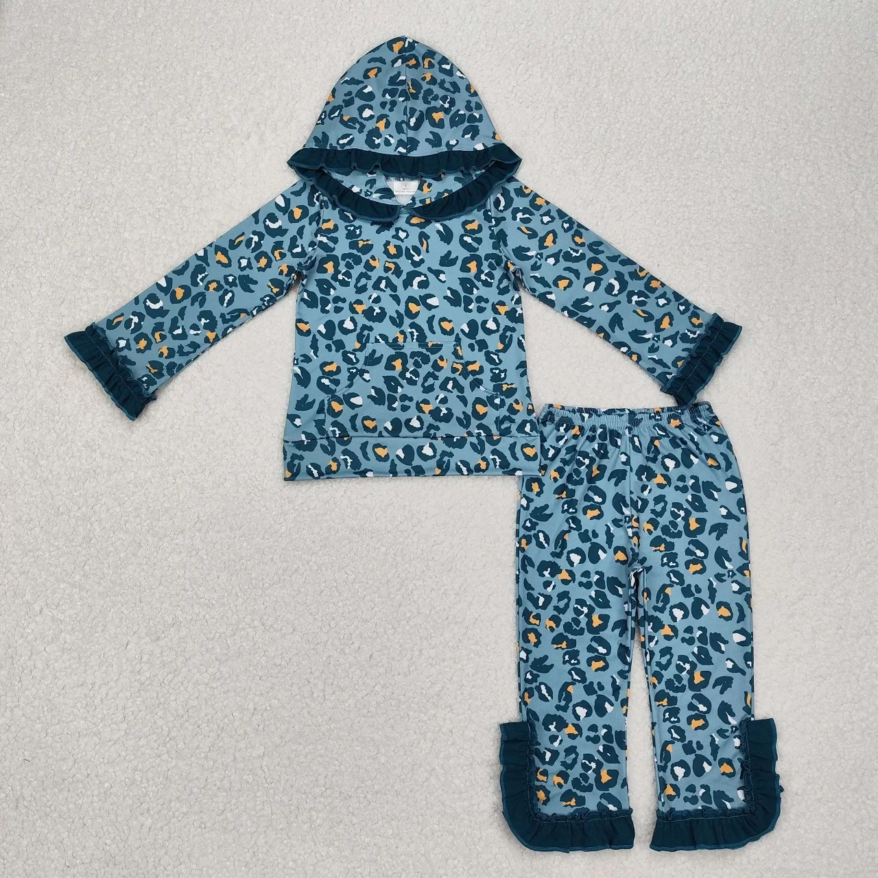 

Toddler Long Sleeves Hoodie Shirt Pants Baby Girl Kids Leopard Ruffle Hooded Outfit