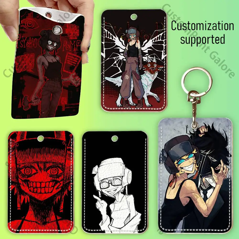 V-Vena P-Psychopomp Game Rectangle Card Case Keychain Access Card Bag Key Tag Ring Leather Card Holder Key Ring Access