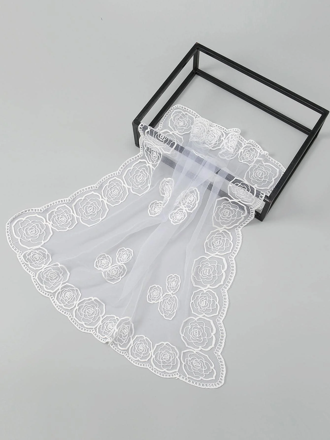 

Womens Lightweight Floral Embroidered Lace Scarf 80cm Wedding Party Accessory