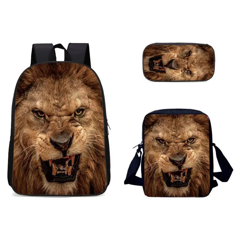 حقيبة ظهر Lobi Wang على الموضة الأوروبية والأمريكية ثلاثية الأبعاد على شكل نمر للسفر حقيبة كتف ثلاثية الحزمة حقيبة أقلام