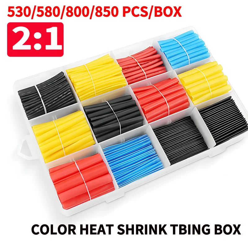 

530/560/580/800PCS Heat Shrink Tubing kit 2:1 Shrinkable Wire Shrinking Wrap Tubing Wire Connect Cover Protection