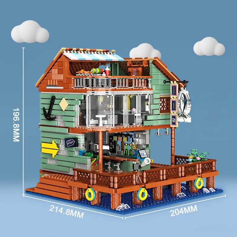 Creative Harbour Restaurant Fisherman\'s Cabin Old Fishing Store Building Blocks 21310 MOC Construction Bricks Toys Gift For Kids