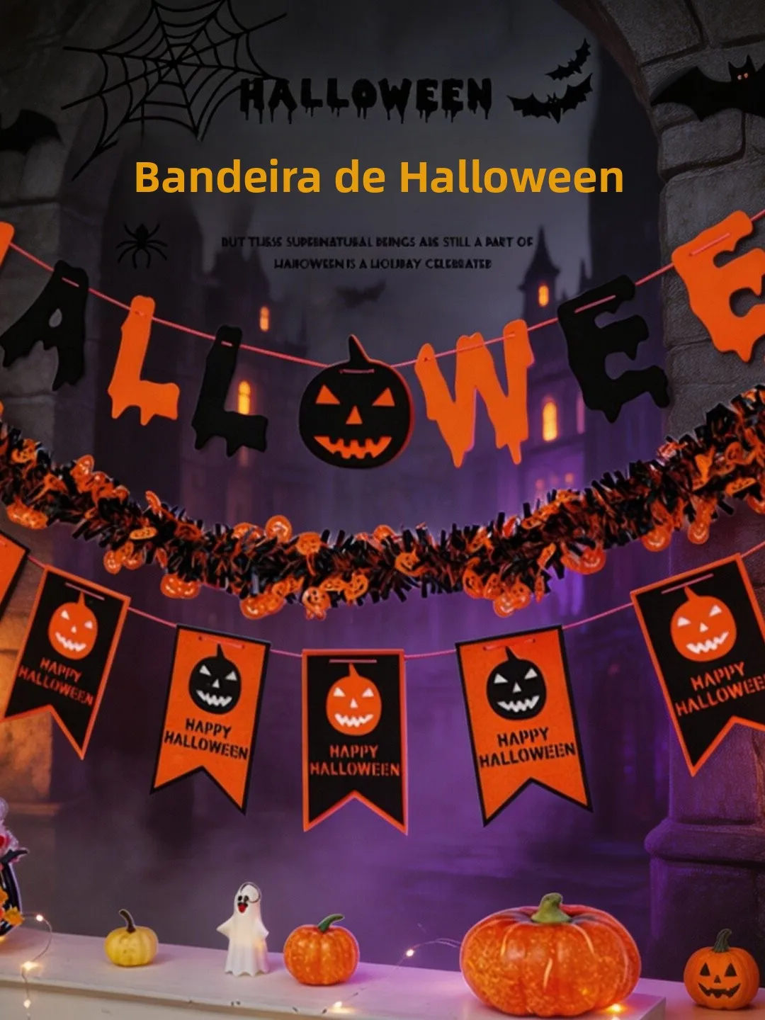 ハロウィンデコレーション-シーンセッティング-パーティー雰囲気-衣装背景-吊り下げ旗-プルフラッグ-幼稚園パーティー用バナーフラッグ