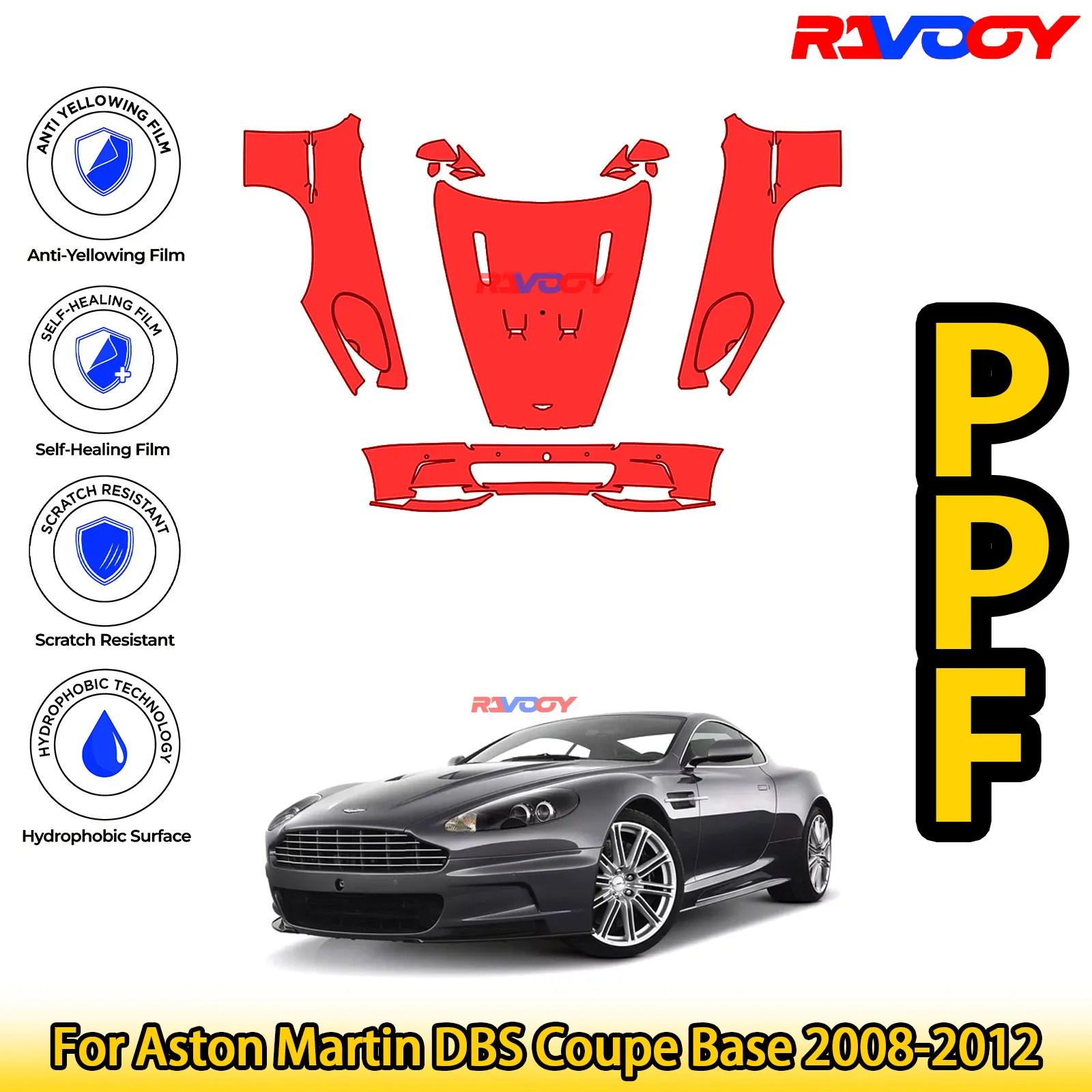 

Для Aston Martin DBS Coupe Base 2008-2012 глянцевая матовая черная предварительно вырезанная передняя защитная пленка PPF Kit