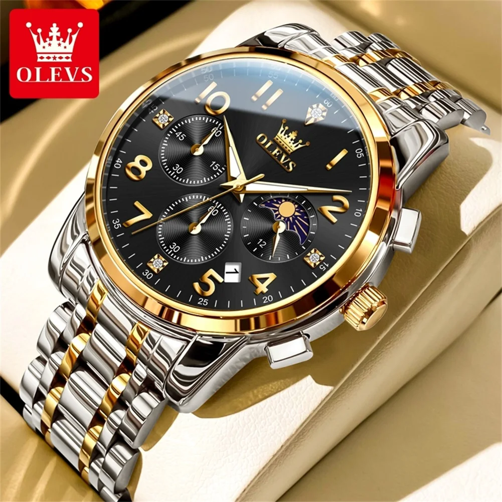 

OLEVS Высококачественные модные роскошные многофункциональные кварцевые мужские часы, лучший бренд, оригинальные деловые мужские наручные часы из нержавеющей стали