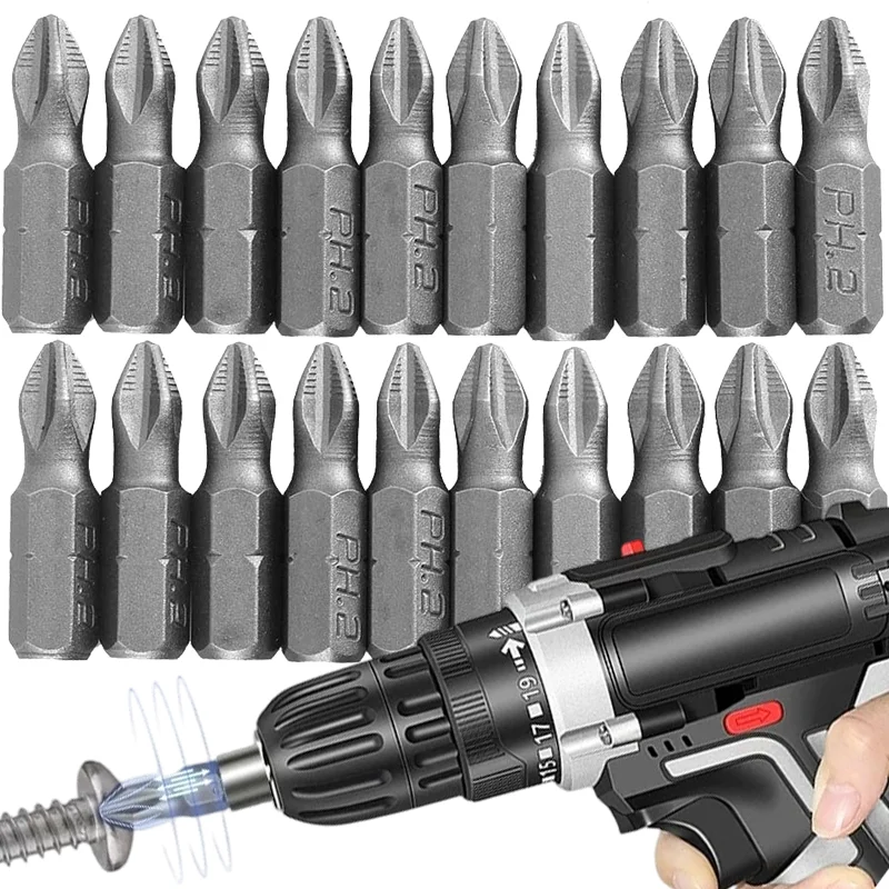 S2 Steel Phillips Screwdriver Bit Set 1/4 Inch Hex Shank Magnetic Drill Bits Anti Slip Impact Screw Driver Bits for Home Repair