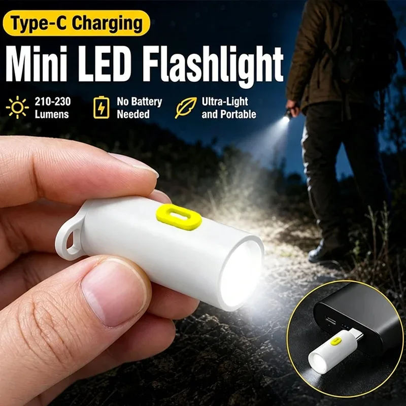 1-4PCS Mini Type C Flashlight Portable Power Bank Powered Small LED Light for Home Outdoor Emergency Use