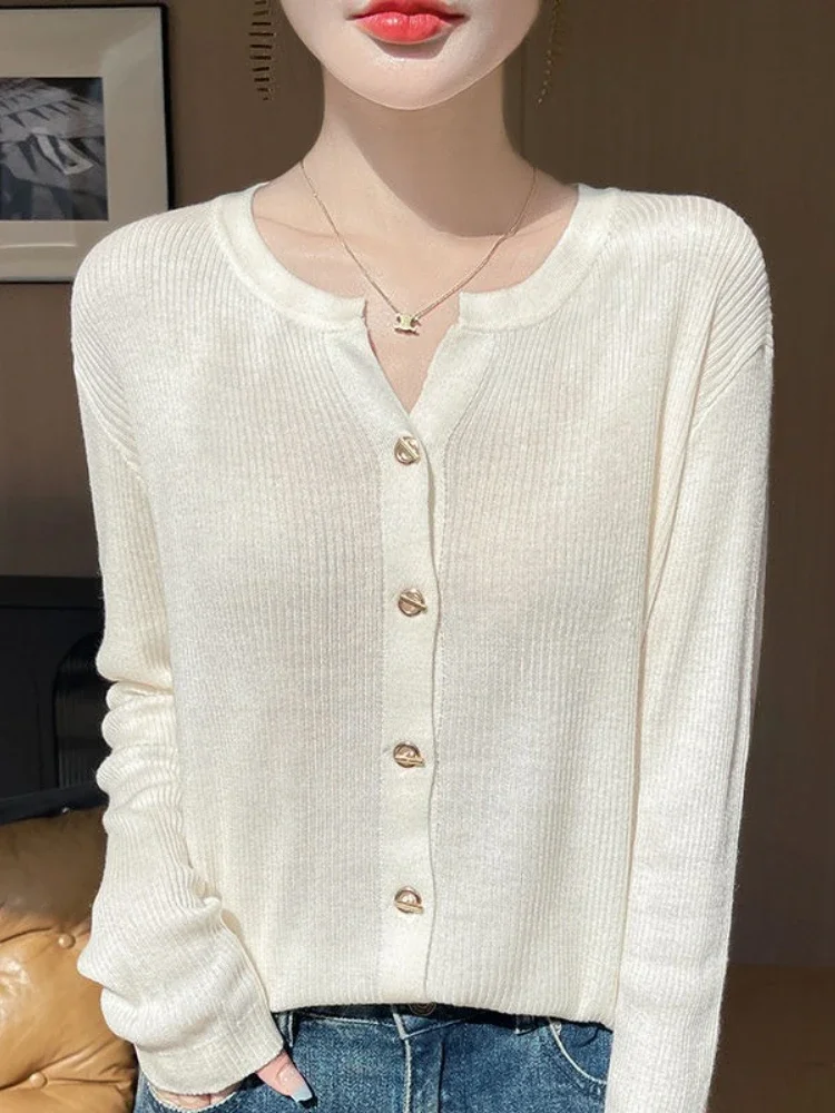 Feminino o pescoço versátil camisola feminina outono inverno 2025 novo único breasted malha cardigan senhoras cor sólida camisola casacos