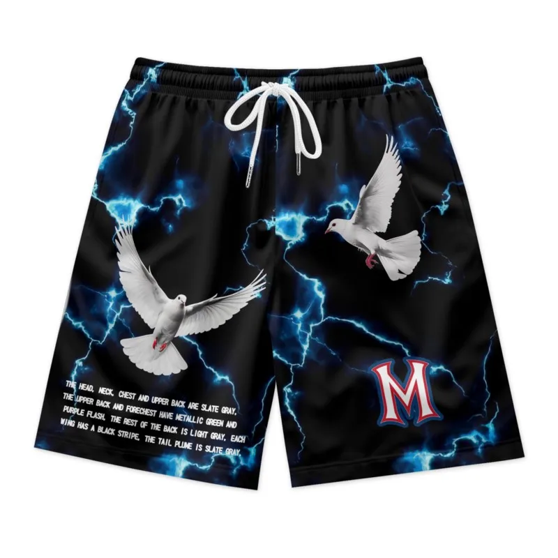 Lightning Print Men's Quick Dry Drawstring Waist Shorts Casual Breathable Beach Shorts Polyester Sport Shorts