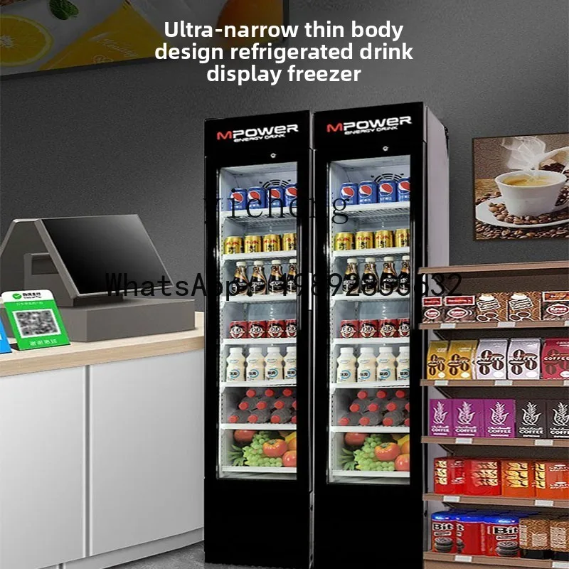 ultra-narrow and thin vertical freezer 105L small refrigerator wide business slender beverage refrigerated display cabinet