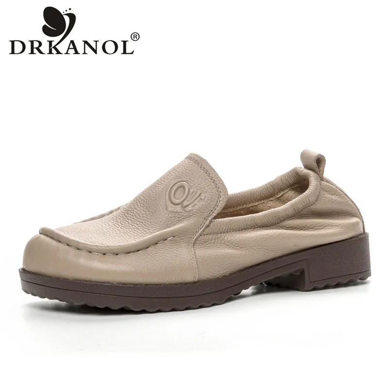 DRKANOL mocassini in vera pelle stile letterario donna Slip On Flats scarpe suola in gomma morbida tacco basso Comfort scarpe retrò fatte a mano