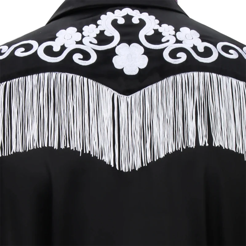 Ken Black Broderie Tassels Shirt for Adult Men, Retro 80s 90 Stage Performance Shirts, Presidence Kerchief, Halloween Cosplay Uniform, PA