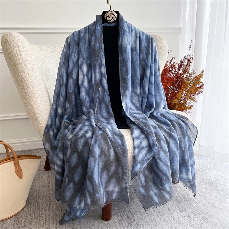 

Хиджаб с акварельным принтом для мусульманских женщин, хлопковый и льняной платок с принтом тай-дай, мягкий солнцезащитный модальный летний пляжный платок