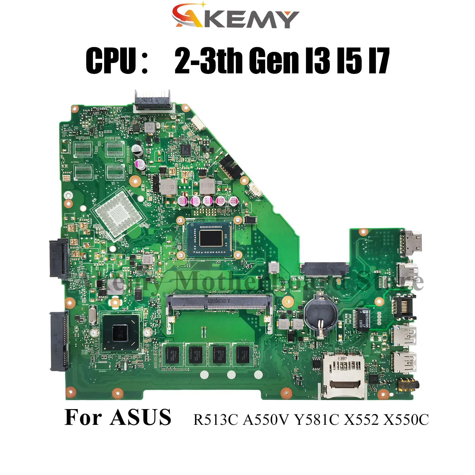 

X550CA Материнская плата для ноутбука ASUS VivoBook A550V X550C X550VB Y581C R513C X550CC X550VC X552 X550CL Материнская плата с процессором I3 I5 I7