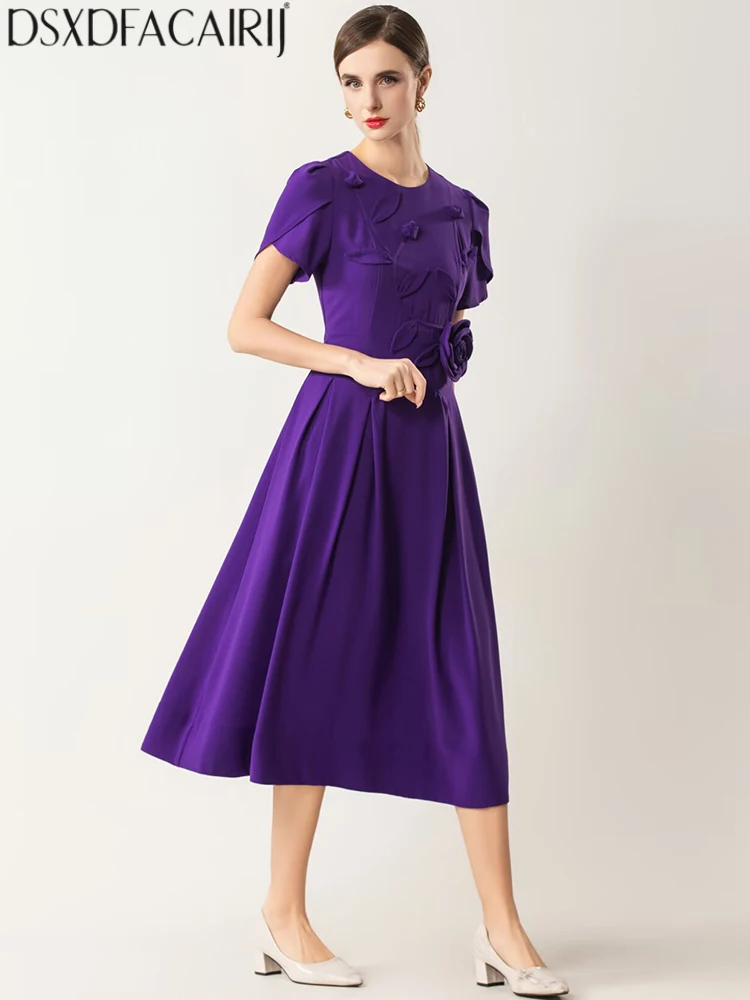 DSXDFACAIRIJ レディース ソリッド O ネック 半袖 アップリケ ハイストリート 春夏 スリム ファッション ドレス