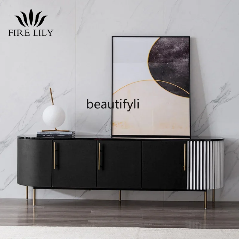 

TV cabinet simple modern Italian minimalist rock slab solid wood coffee table TV cabinet combination
