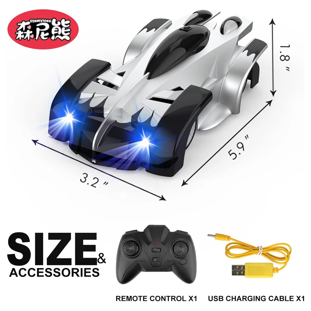 SENNIXIONG RC 1:24 Wandkletterwagen mit Licht, Anti-Schwerkraft, 360-Grad-Drehmodell, elektrisches Stunt-Driftfahrzeug, Spielzeug für Kinder