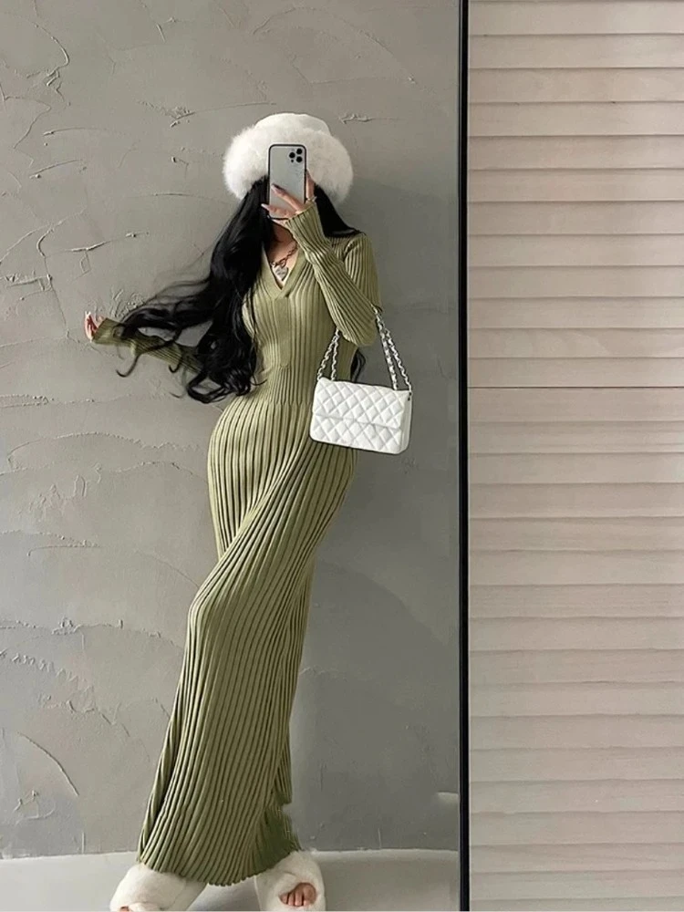 Party Prom Maxi Bodycon Female Knit Dress Black Chic and Elegant Pretty Korean Fashion Loose Trendy 2025 Women's Crochet Dresses