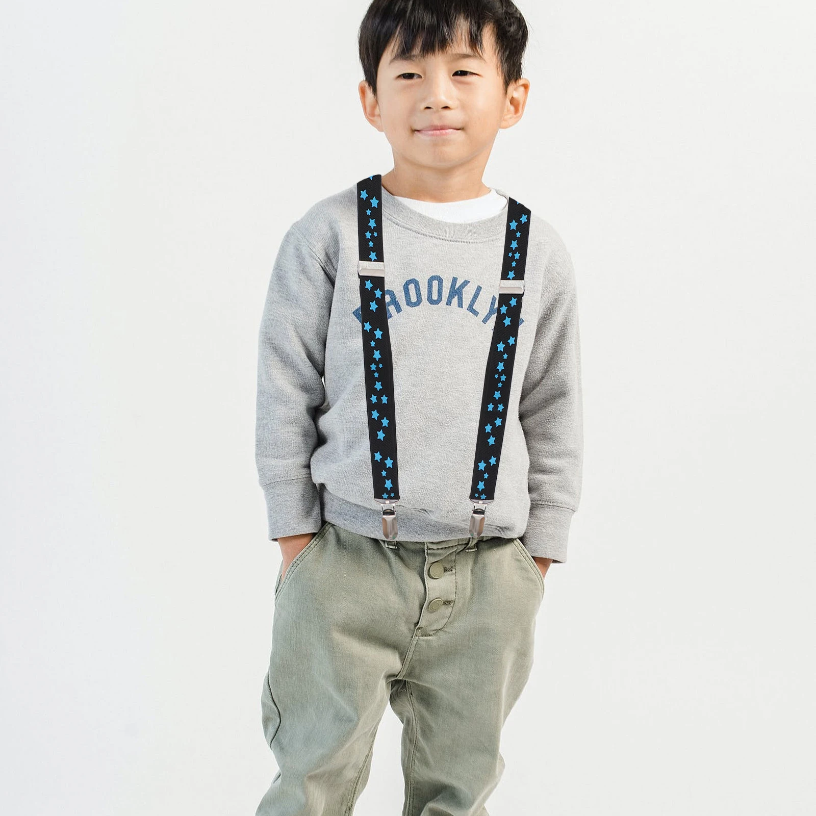 

2 pcs Elastic Suspender Strap Clip on Kids Blue Toddler Adjustable Trouser Braces Set For Birthday Wedding Party School Uniform