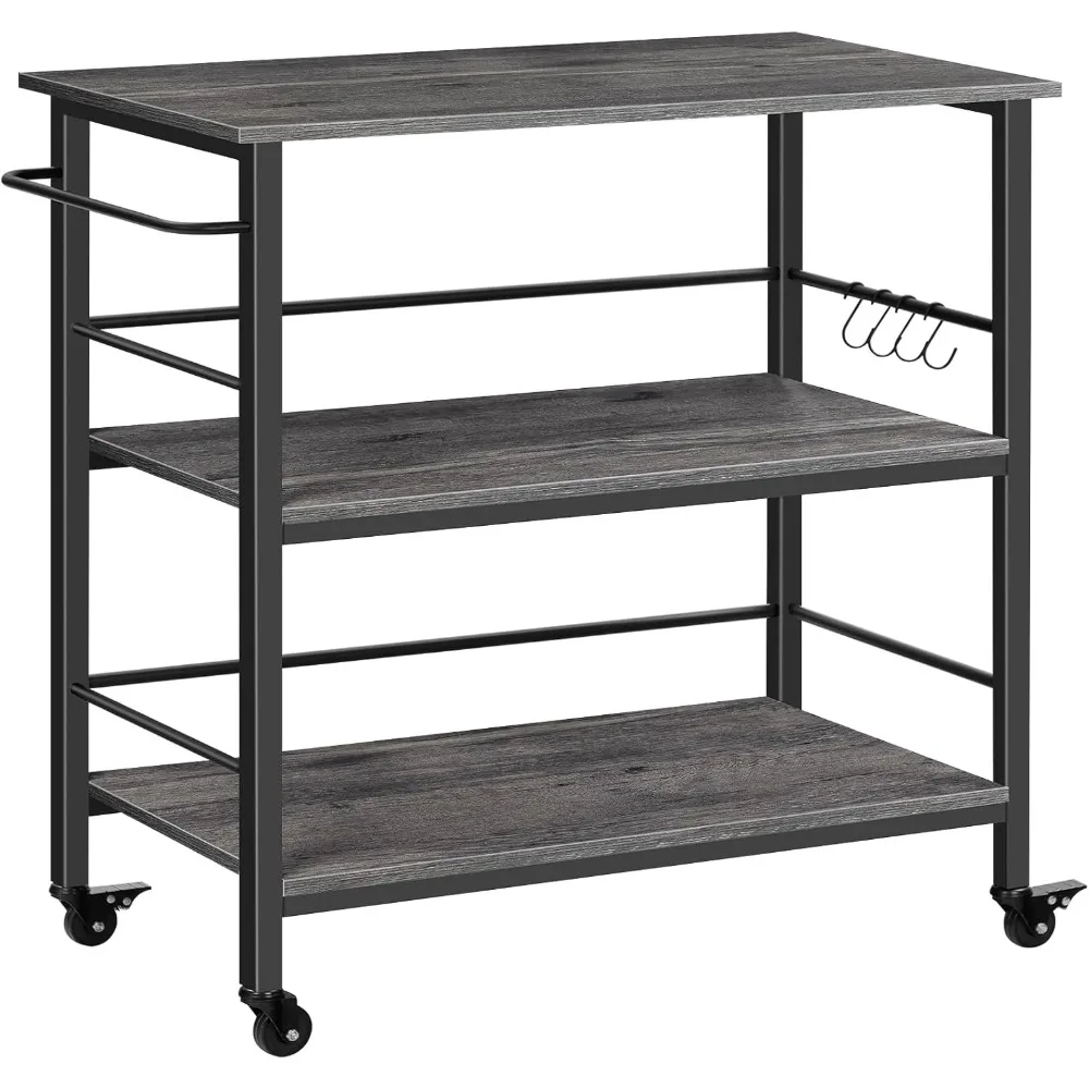 

Kitchen Island with Storage,Industrial Kitchen Island on Wheels and Side Enclosures, 3 Tier Kitchen Cart with Large Works
