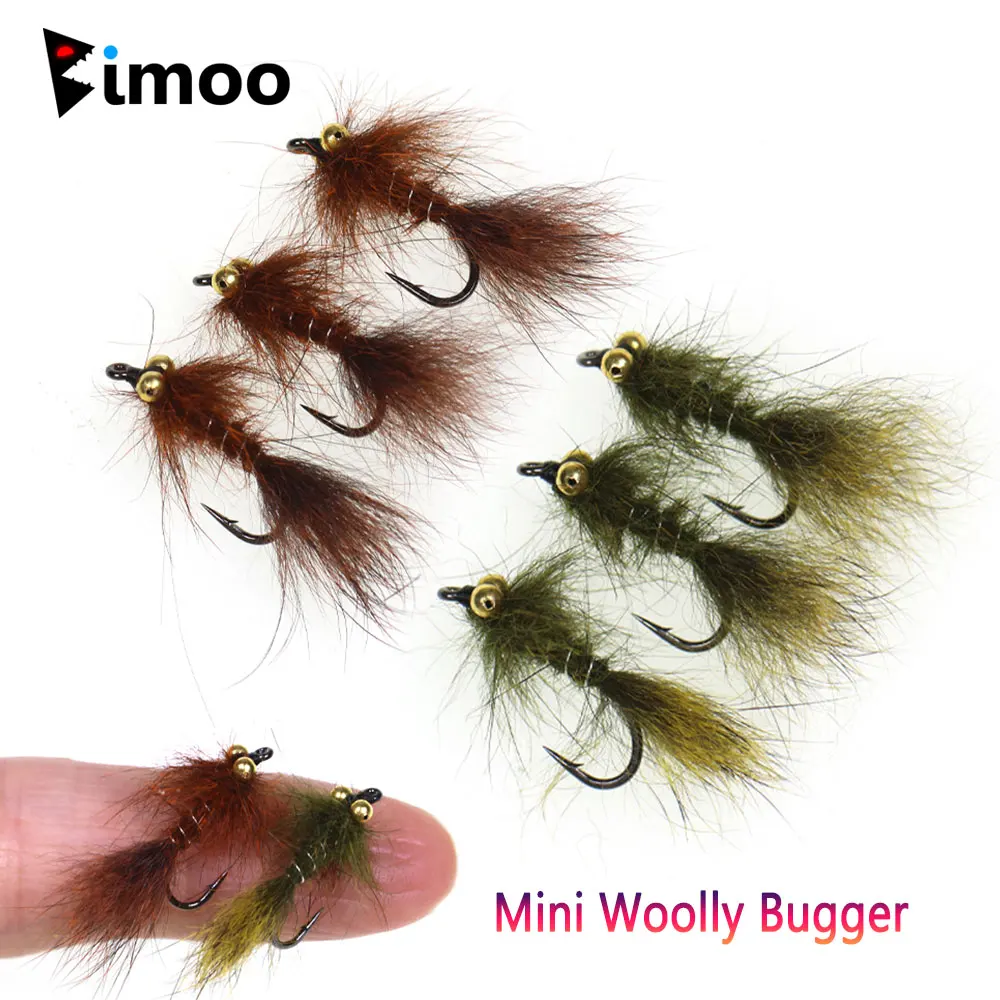 Bimoo 6 pièces # Leurre de pêche à la mouche pour truite et brochet, 12 mouches artificielles Woolly Bugger Mini Squirrel Leech Streamer à chaîne de 12 perles