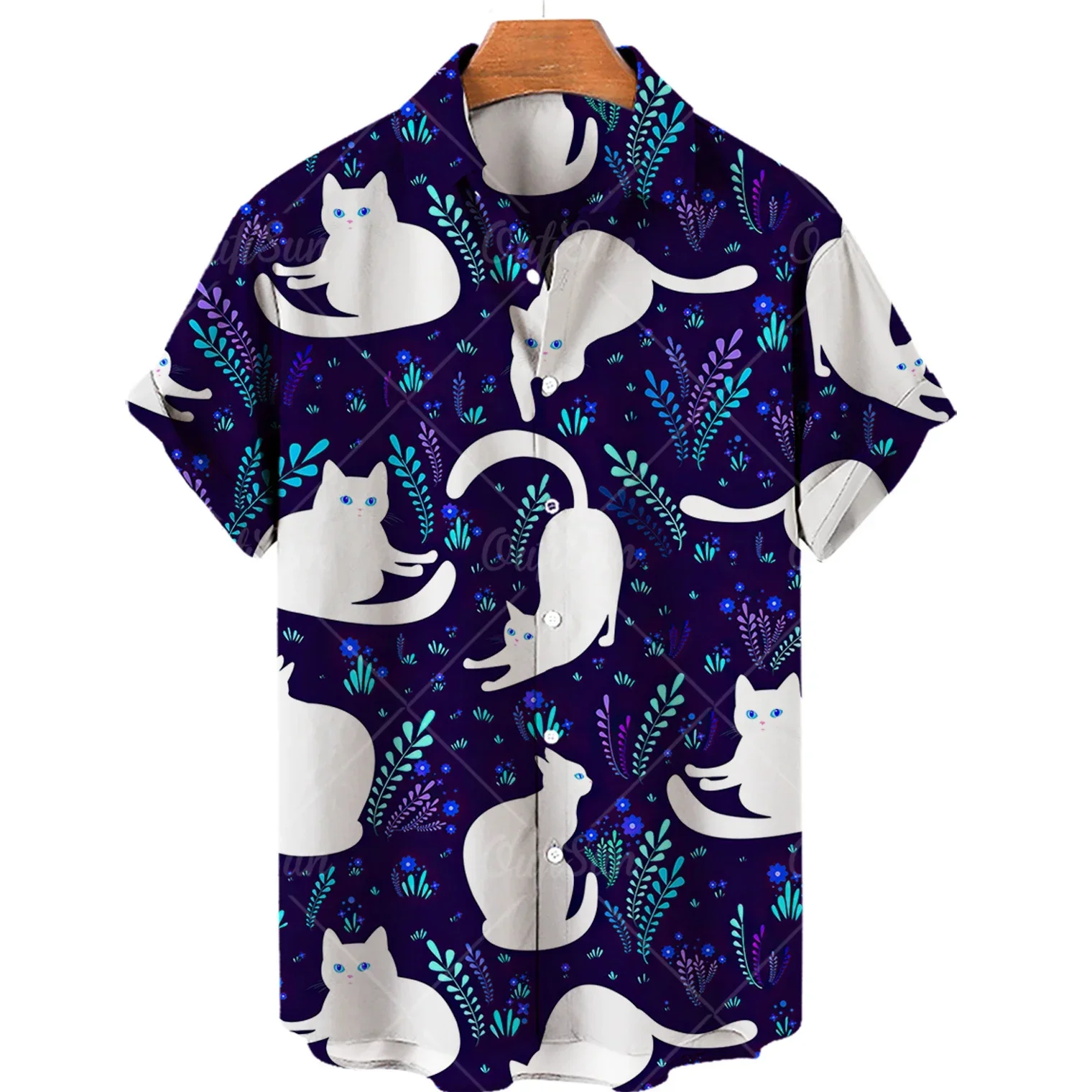 New Women\'s Cute Cat Printed Shirt, Men\'s Hawaiian Shirt, Summer Casual Top, Oversized Loose and Minimalist Shirt