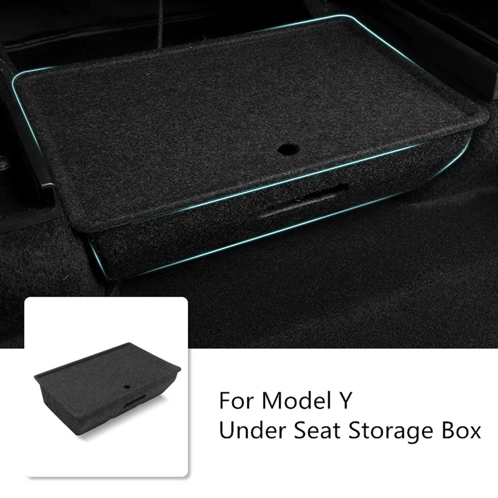 Under Seat Storage Organizer for Tesla Model Y 2020 2021 2022 Flocked Felt Tray Hidden Storage Box with Cover Trash Can