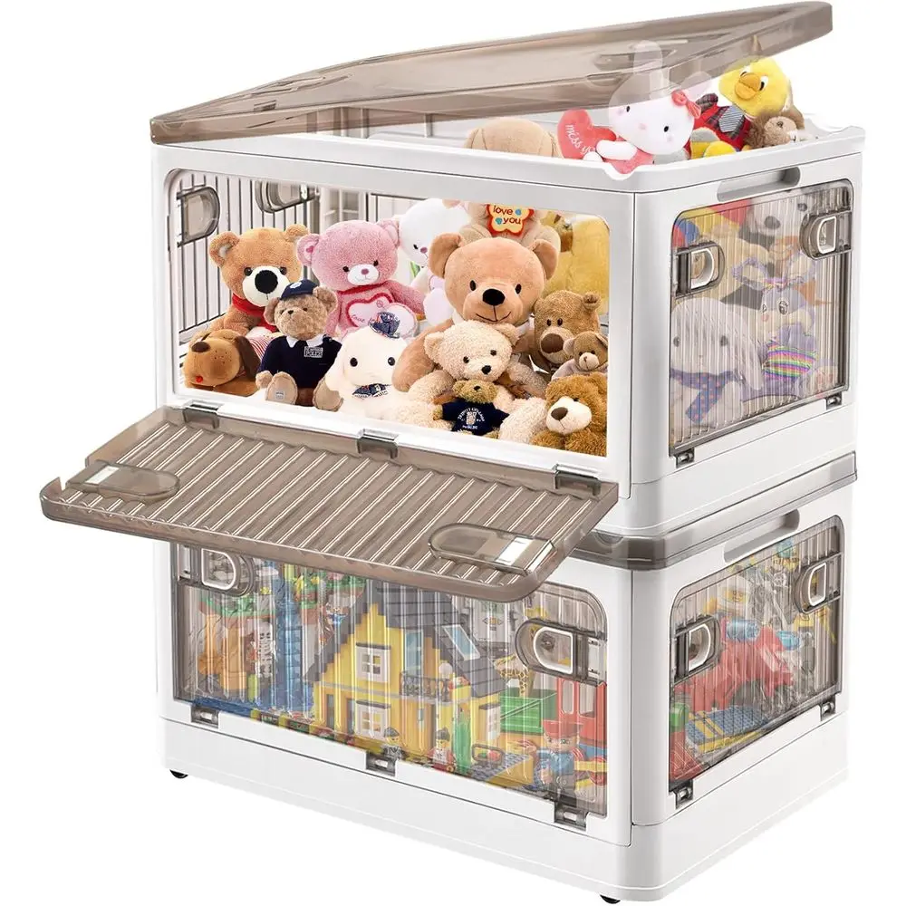 

28 Liters Plastic Storage Bins with Lids, 2 Pack Stackable Storage Containers with Wheels, Collapsible Storage Boxes for Organiz