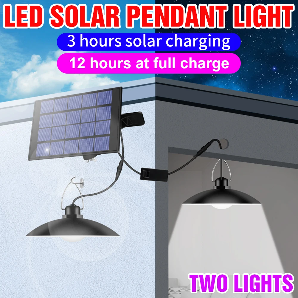 Light Sensor LED Solar Pendant Light Exterior Wall Lamp Solar Powered Remote Control Chandelier Portable Spotlight Waterproof