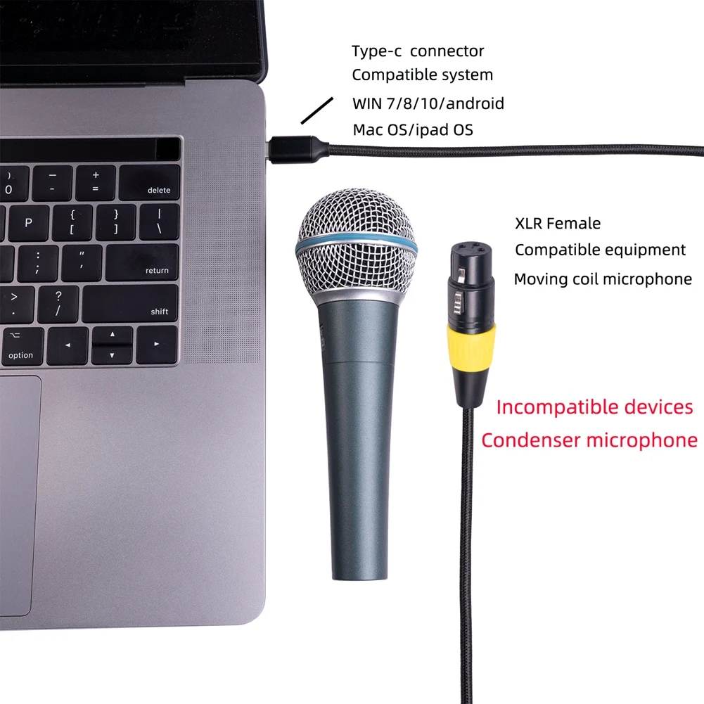 Usb C Naar Xlr Vrouwelijke Kabel Type C Mannelijke Naar 3 Pin Xlr Vrouwelijke Microfoon Kabel Connector Computer Audio Datakabel 2 Meter