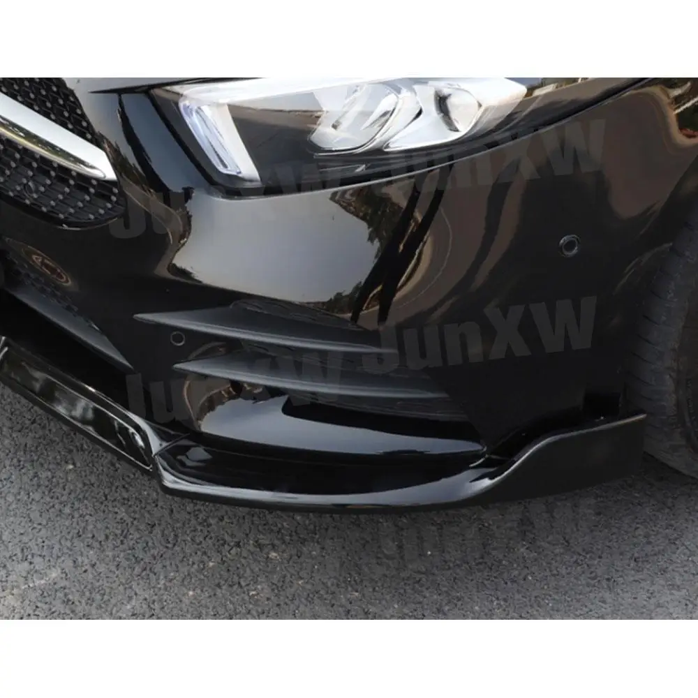 ABS Black Front Lip Spoiler for Mercedes-Benz A Class W177 Sport A45 AMG 2019 2020  Head Bumper Chin Splitters 3Pcs / Set