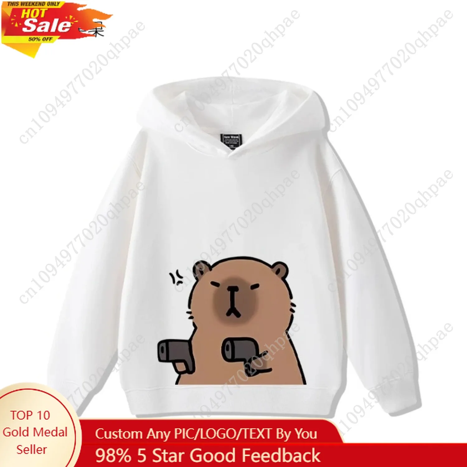 

Children's cartoon fun capybara print casual hooded sweatshirt boys girls fall and winter outdoor comfortable warm hoodie
