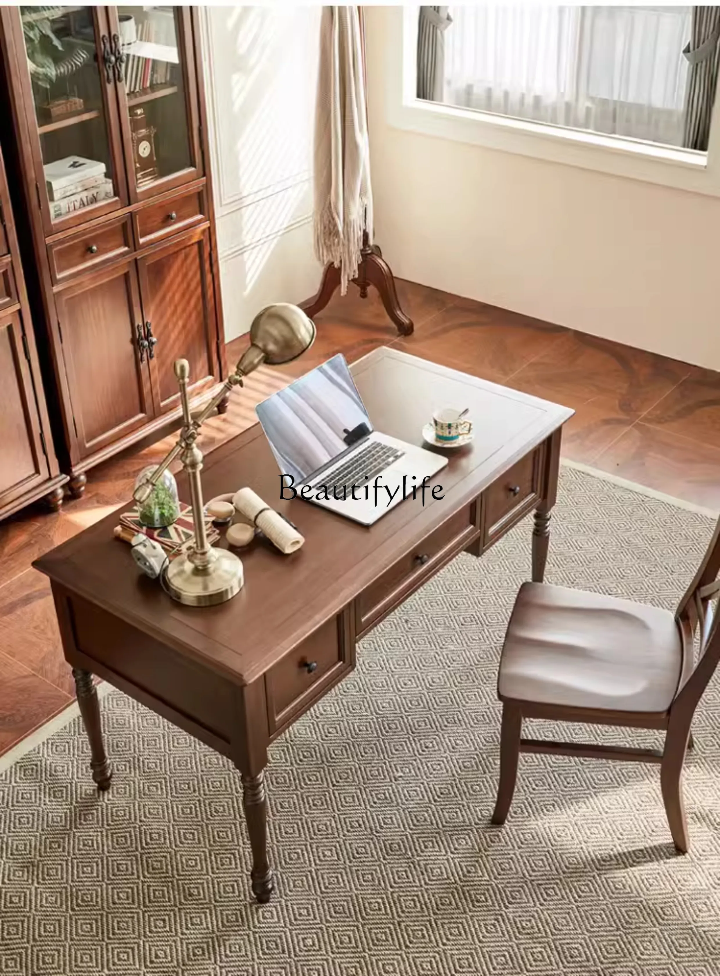 

05-Simple American walnut all solid wood desk