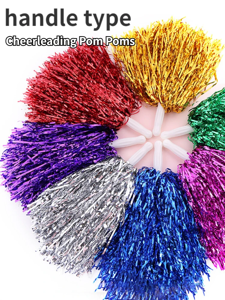 Cheerleading Pom Poms with Handle Cheer Balls Gold Yellow Pink Red Green Blue Hand Dance Pompoms Accessories for Women Girl Kids