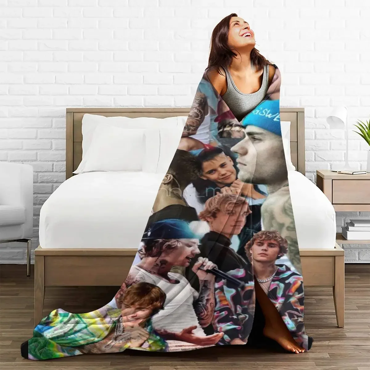 

Justin Bieber Plaid Baby Blanket Sofa Cover Coral Plush Fleece Printed Singer Collage Warm Throw for Home Bedroom Rug Piece