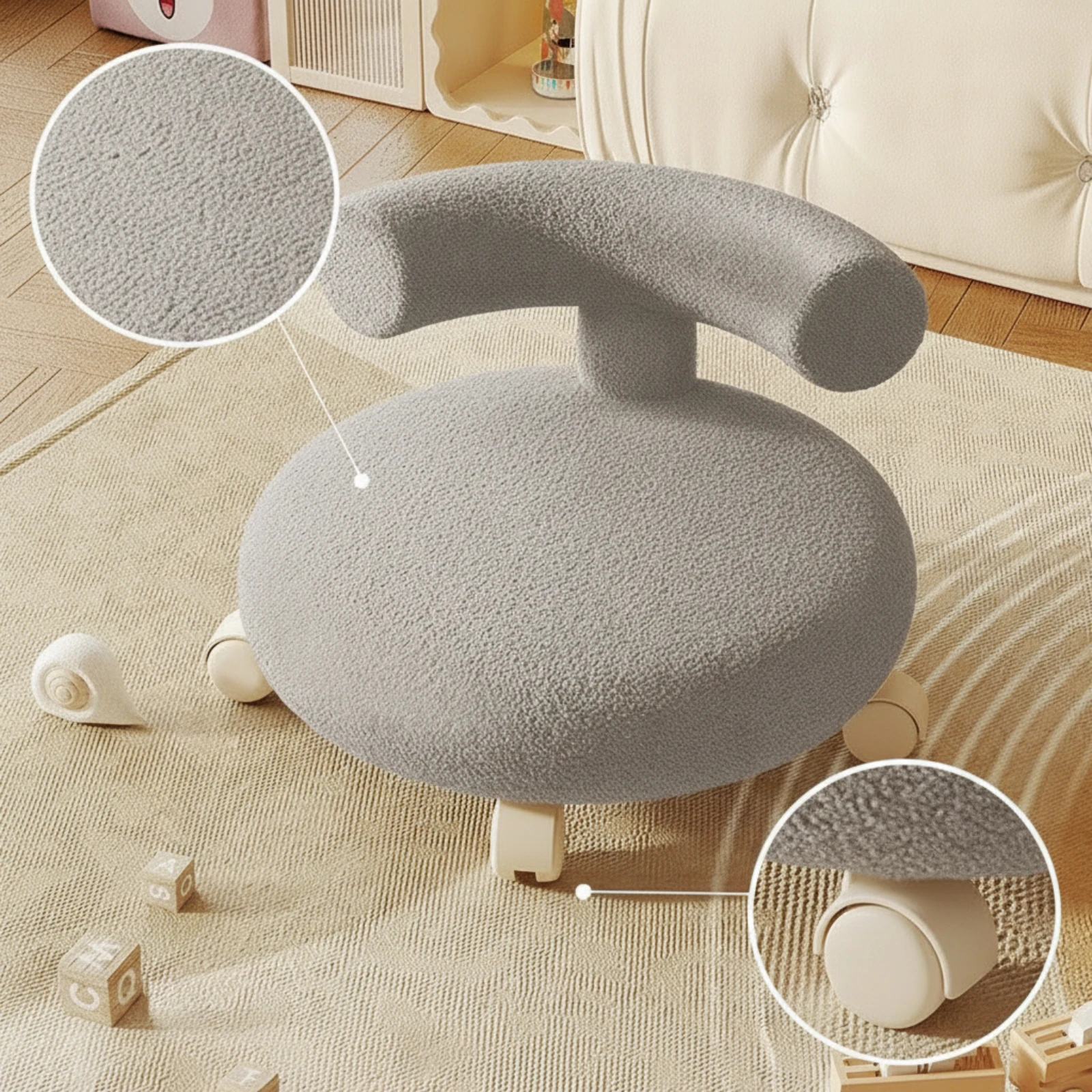 Rolling Stool Sleek-Profile Stool with Backrest Vanity Chair Upholstered Chair with Back Compact for Makeup Artists, Bedroom