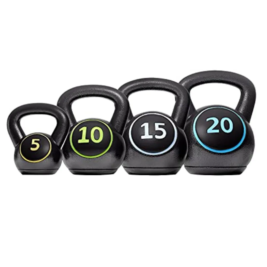 

Home gym kettlebell sets: cast iron black 4-piece weight set 5lb/10lb/15lb/20lb for full-body strength training and fitness wor